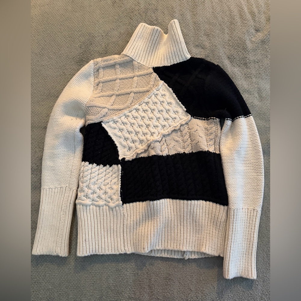 Dex Black and Cream Textured Turtleneck Sweater